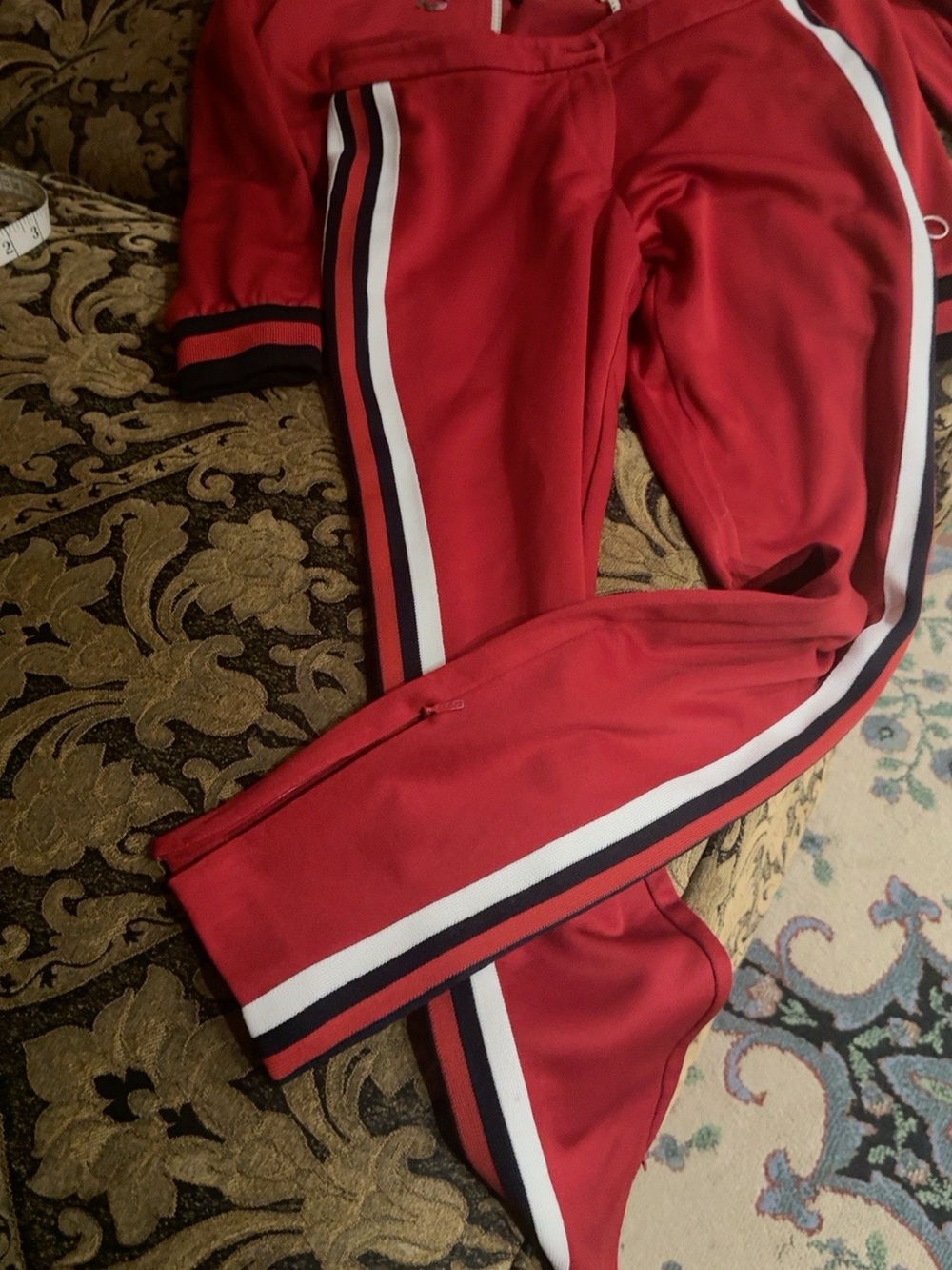 Gucci Red Floral Embroidered Ruffle Track Jacket & Pants Set - Picture 3 of 3